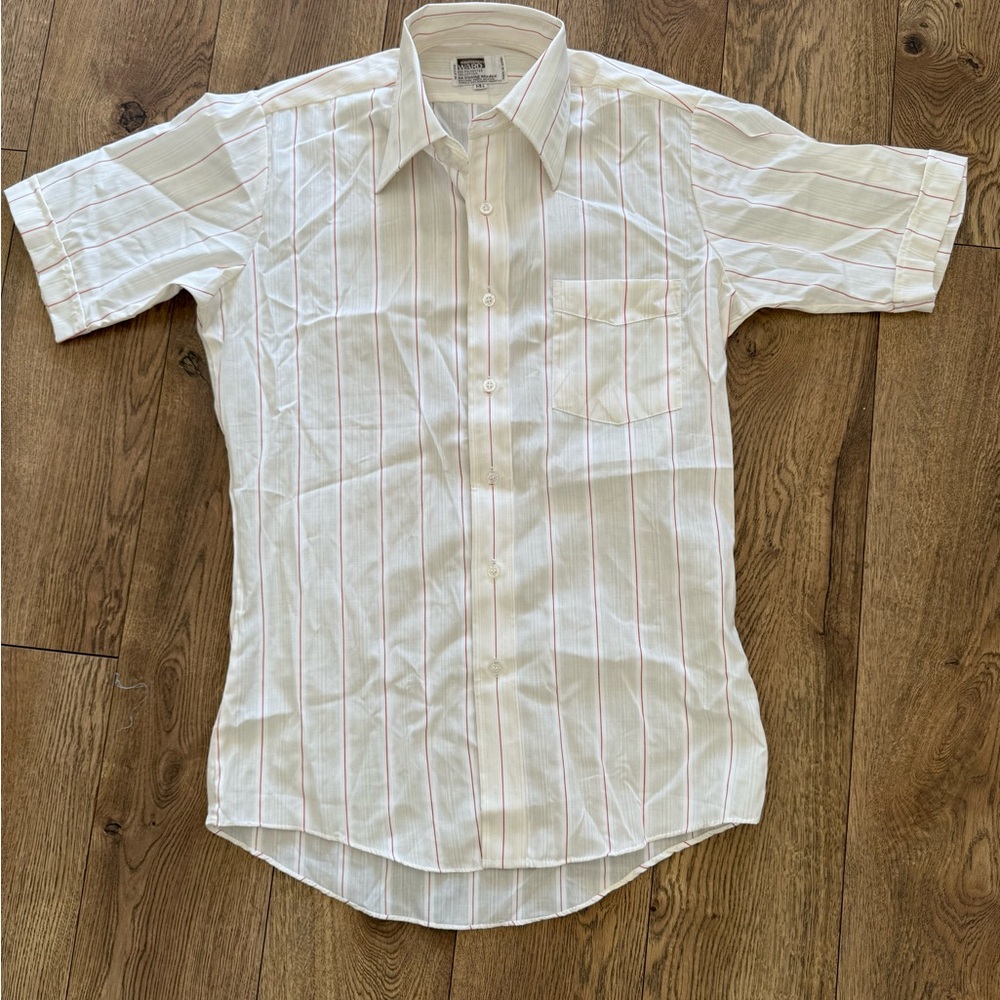 VINTAGE Men's Cream and Red Striped Shirt